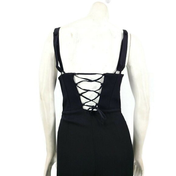 New Flynn Skye Black Ariel Jumper Womens M Lace Up Back Jumpsuit Deep V Rayon - Picture 6 of 9